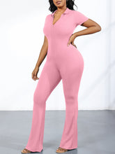 Ribbed Knit Zipper Solid Color Jumpsuit
